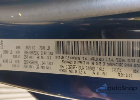 2020 Ram 1500 Limited 4X4 5'7 Box из США, поврежденный, VIN 1C6SRFHT3LN164003